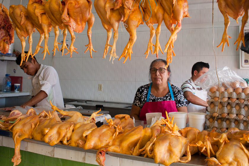 Chicken butcher. Mercado 23 Cancun Mexico